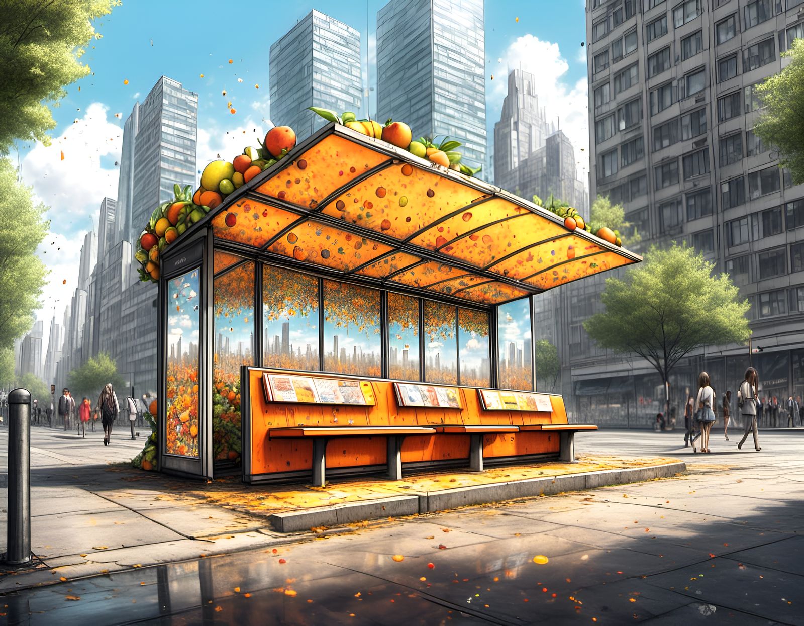 Comic Book Explosion at City Bus Stop