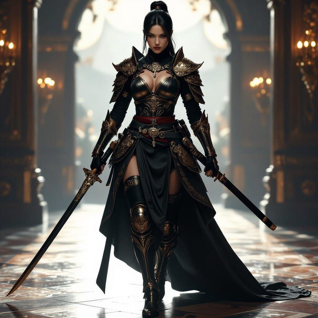 Elegant Female Ninja Warrior in Ornate Armor