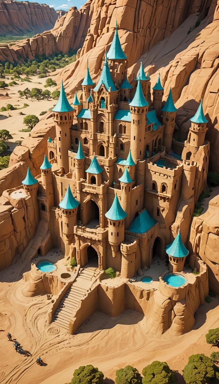 Earth Bender's Giant Sandstone Castle in Miyazaki Style