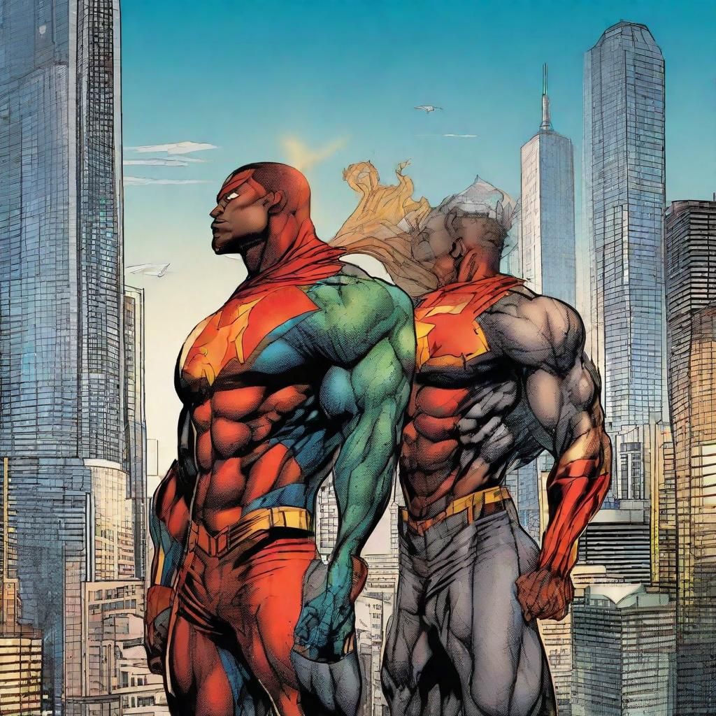 Superhero Twins in Dynamic Comic Book Art