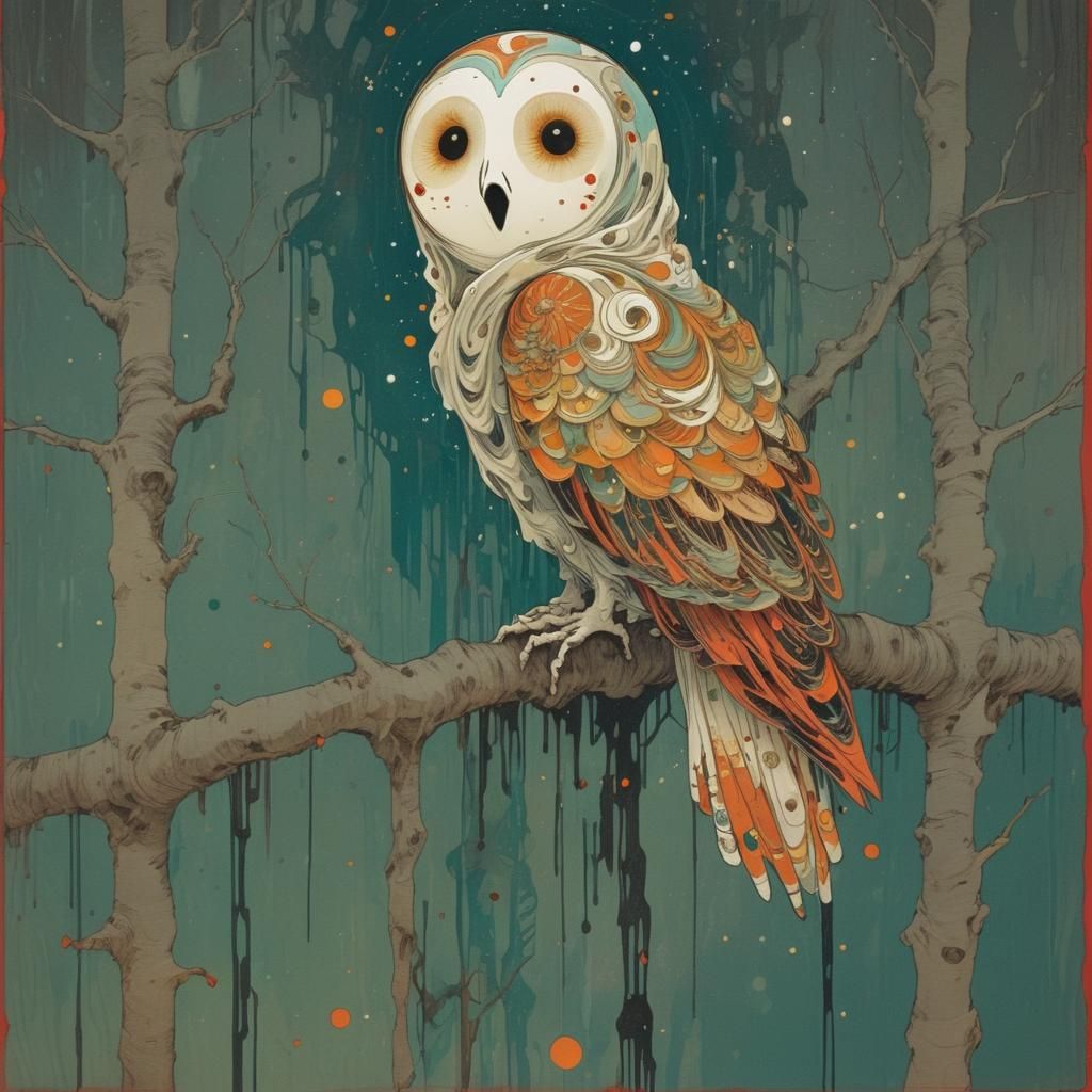 Abstract Ghost Star in Vibrant Fluid Ink Lines