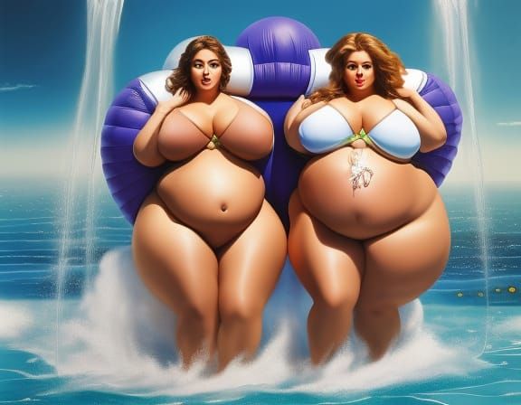 Fantasy Painting: Two Women Inflating Bellies