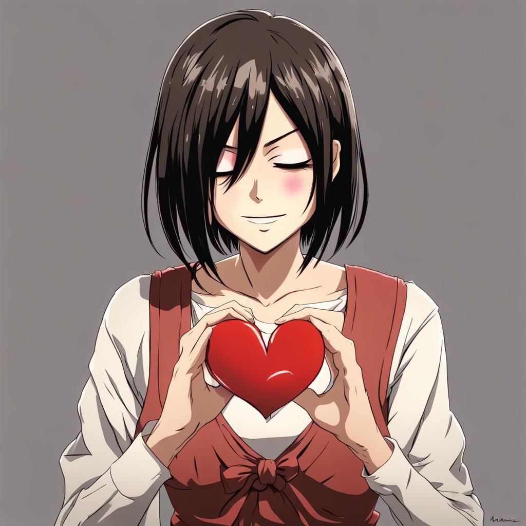 Mikasa Ackerman Sweetly Making a Heart Shape: Anime Style