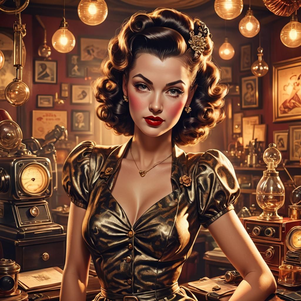 Seductive 1940s Pinup Portrait in Art Deco Style