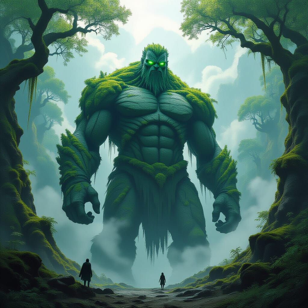 Ancient Stone Titan Guarding Misty Valley