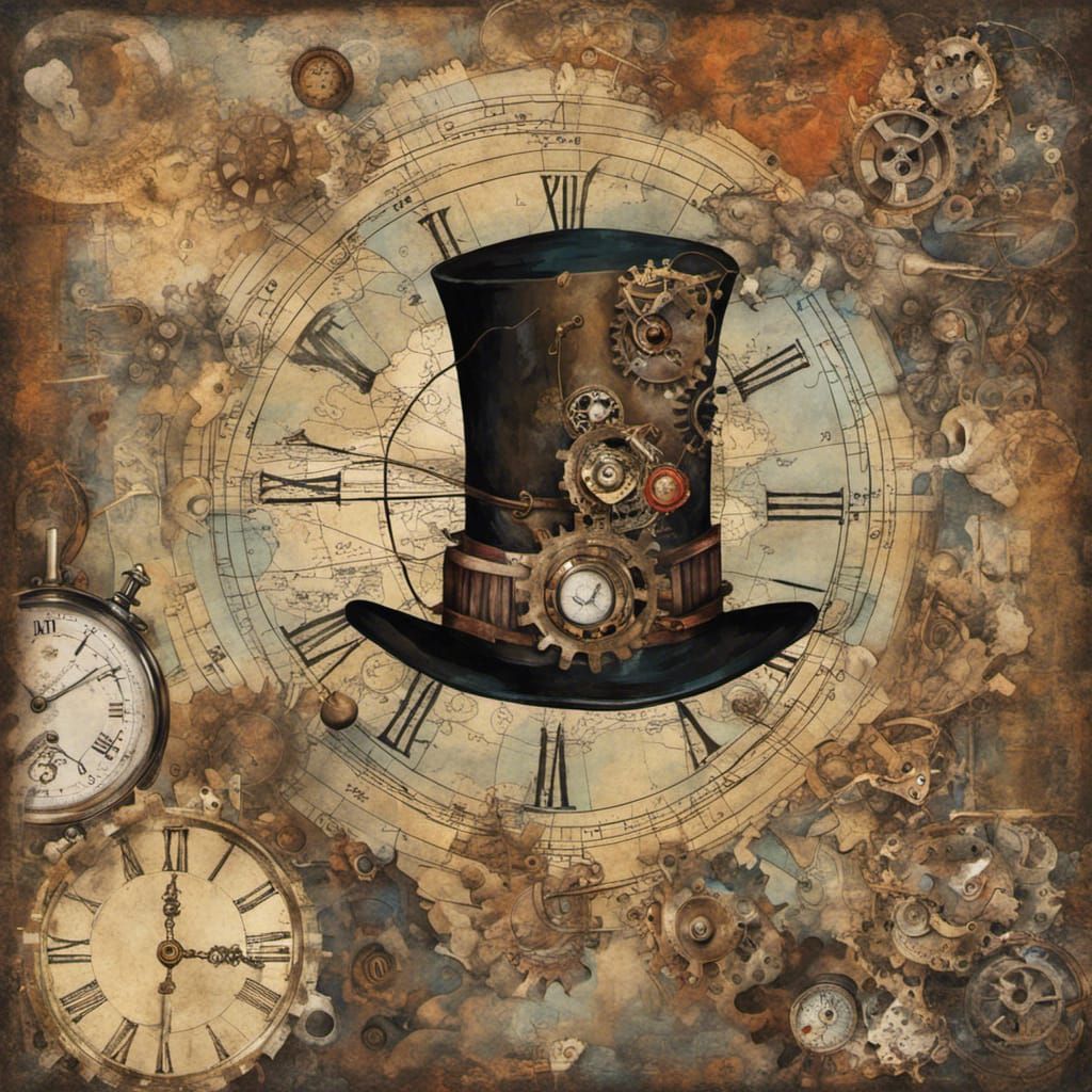 Steampunk Collage with Antique Map and Gears