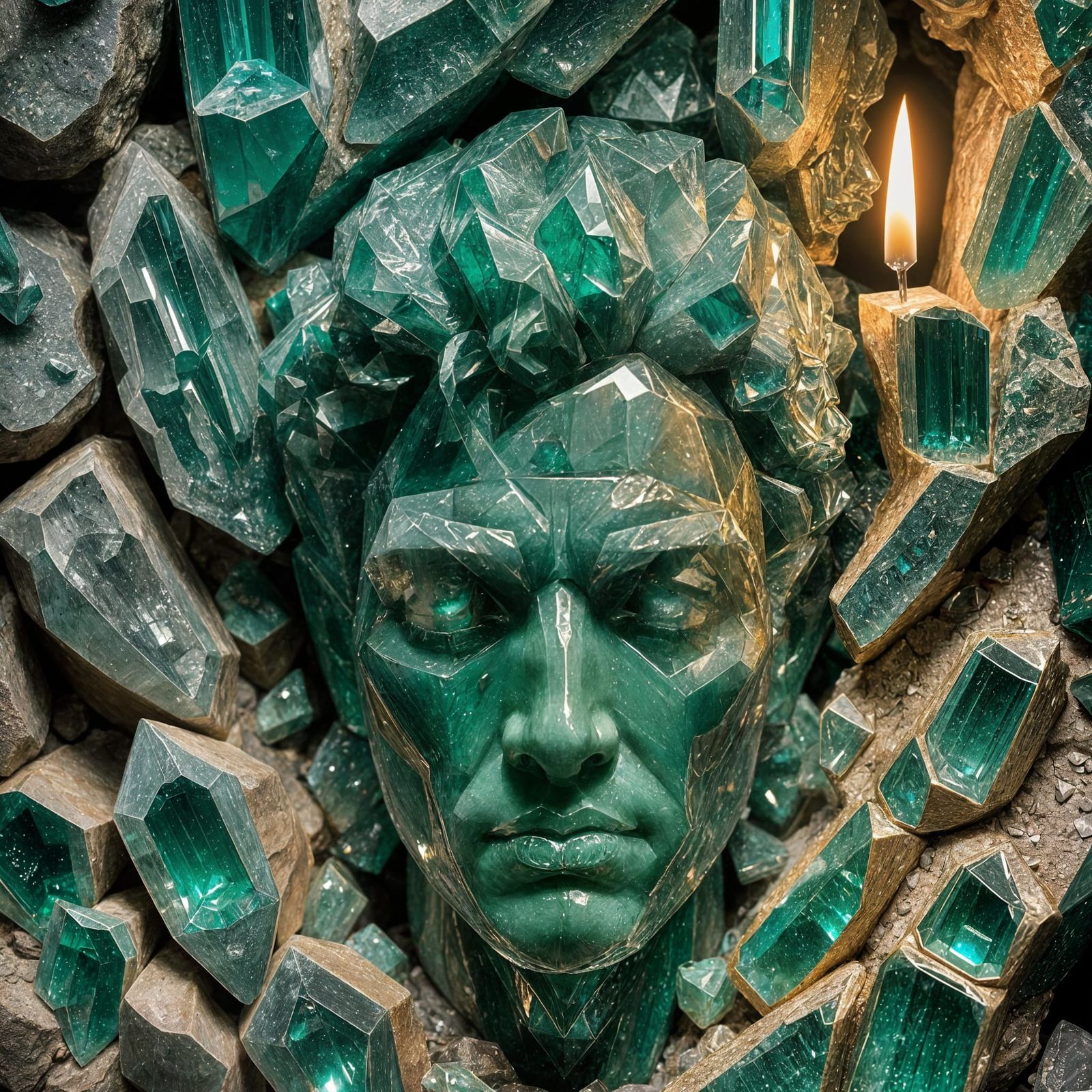 Dioptase Crystal Sculpture of a Male Face