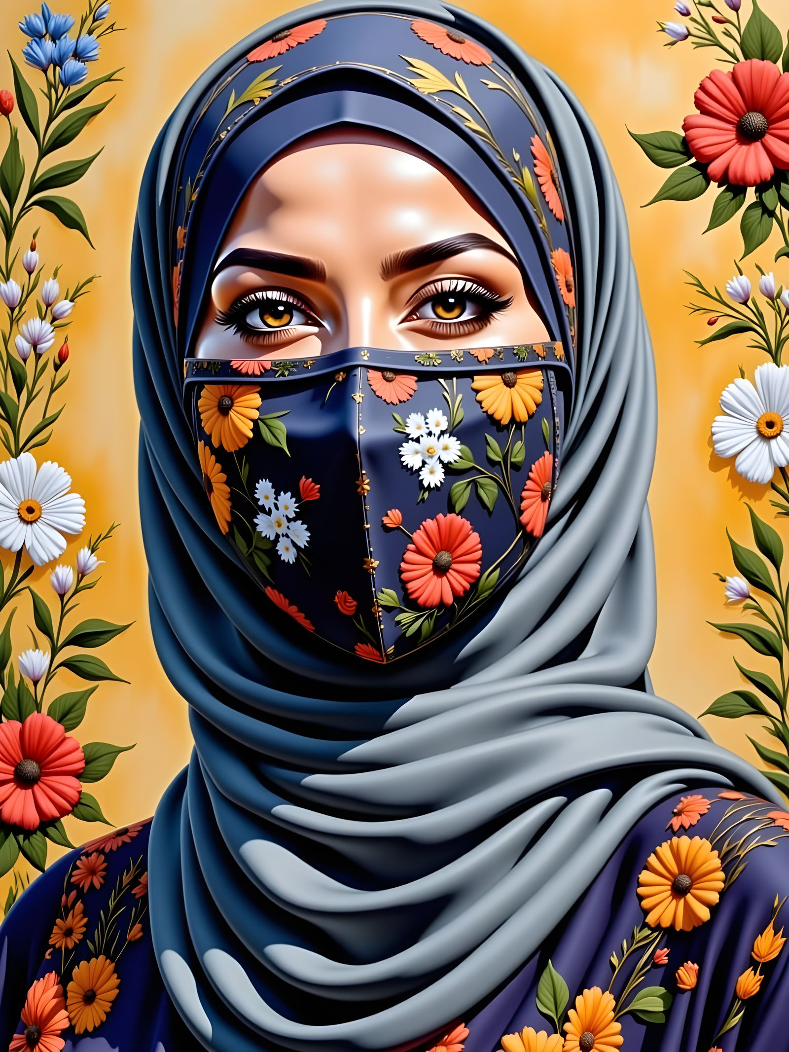 Modest European Woman in Hijab and Mask
