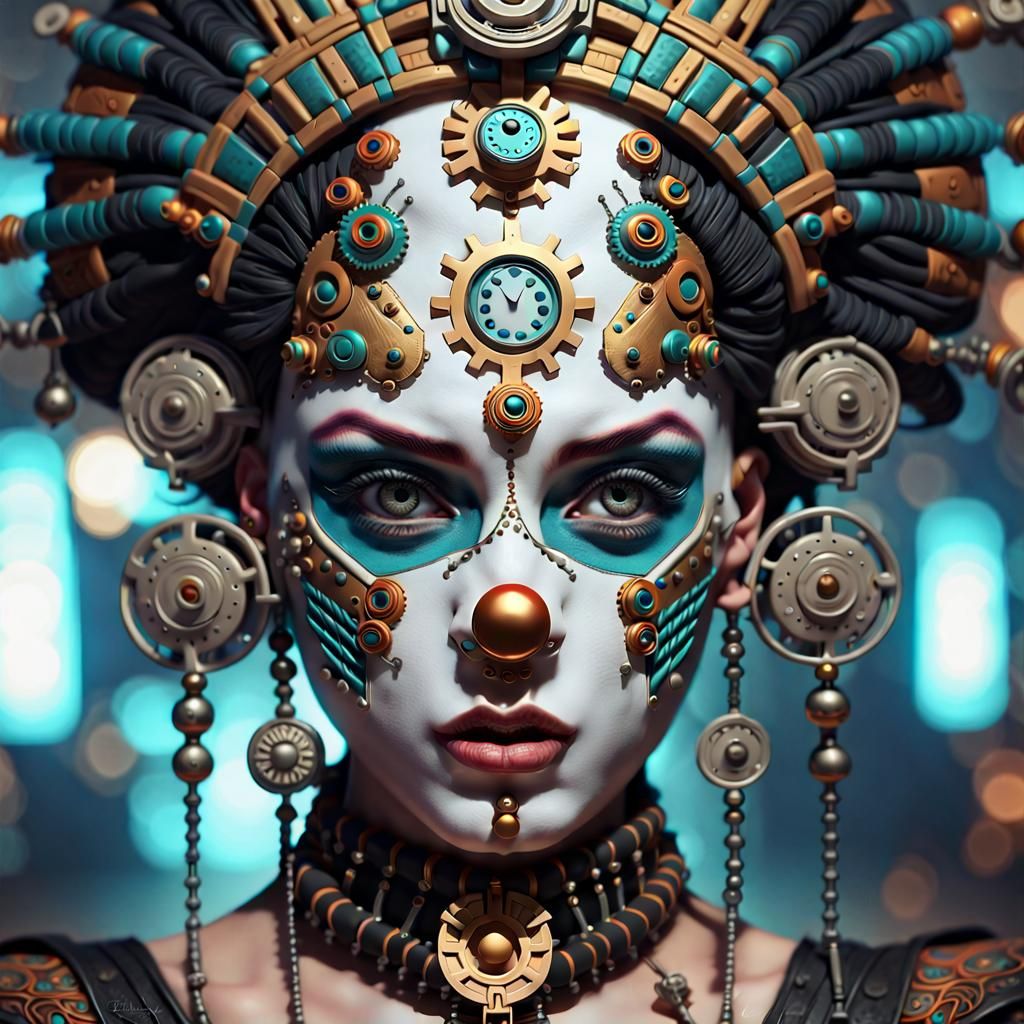 Steampunk Aztec Princess in Cyberpunk Gothic Style