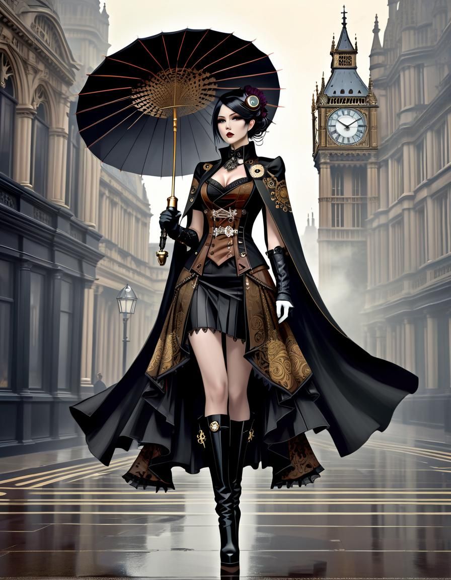 Gothic Steampunk Girl with Mechanical Parasol