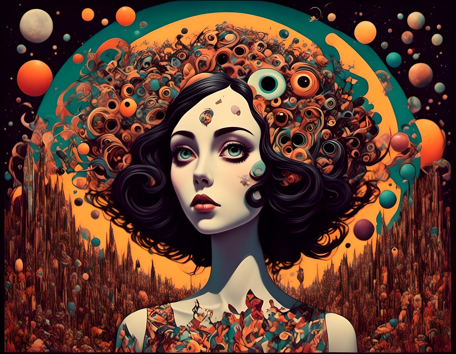 Surreal Portrait in Retro Gothic Cubist Style