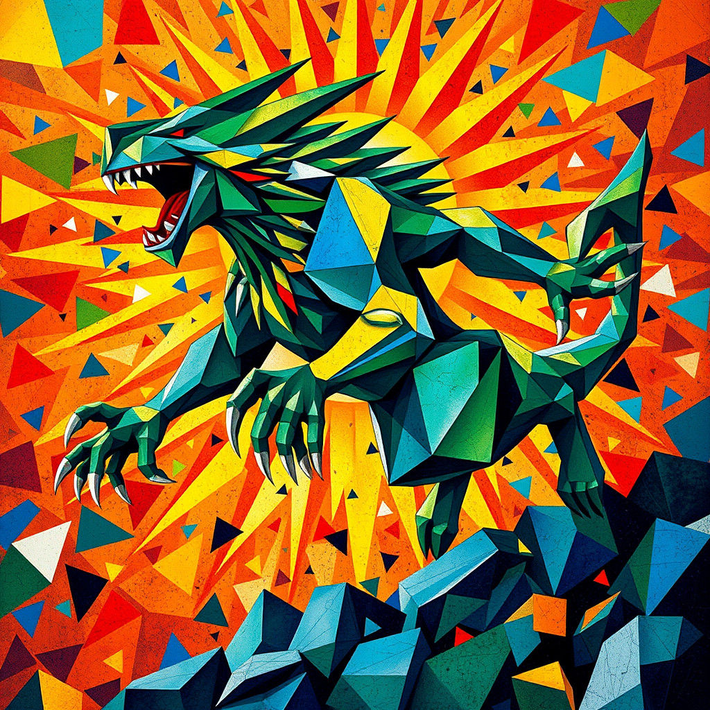 Fauvist Creature Leaping in Geometric Frenzy