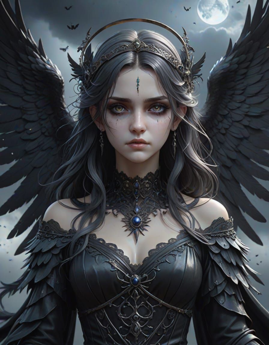 Ethereal Gothic Angel in Dark, Starry Vortex