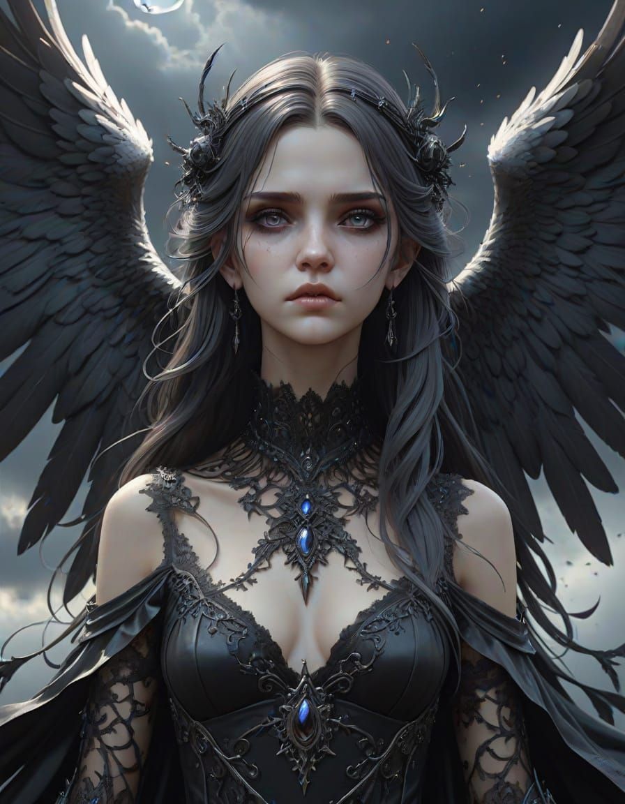 Gothic Angel of Elegy in Dark Ethereal Beauty
