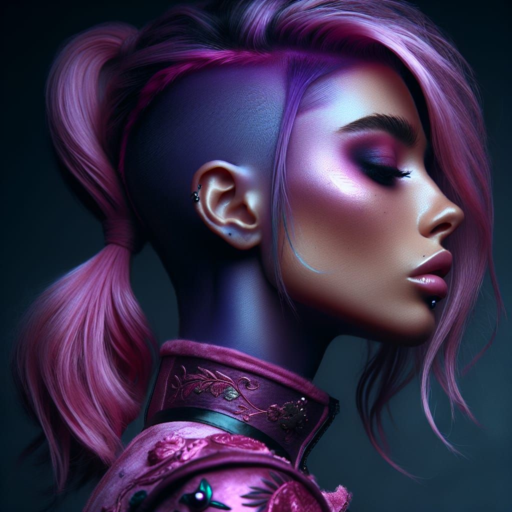 Stunning Woman with Purple Skin in Hyperrealistic HDR Portra...