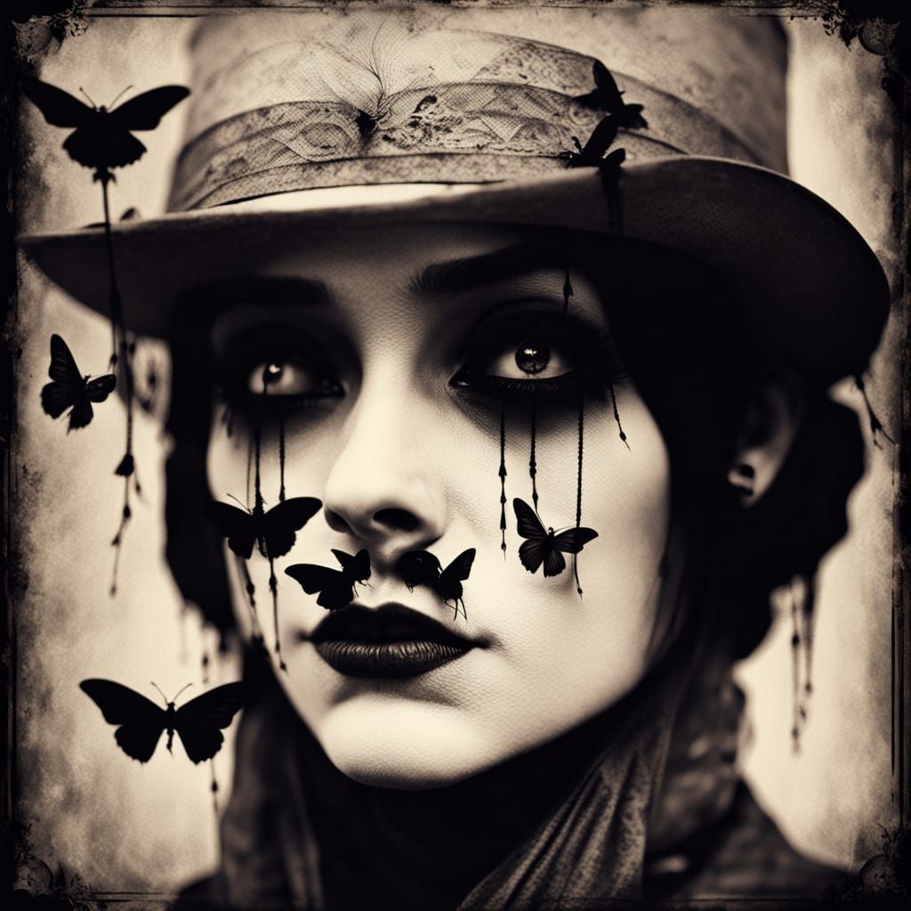 Gothic Figure Enveloped by a Swarm of Insects in a Dimly Lit...