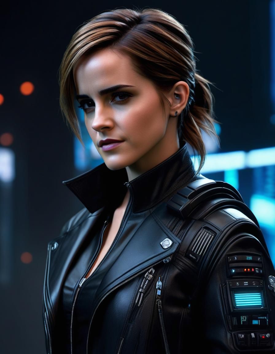 Cyberpunk Portrait of Woman in Leather Outfit
