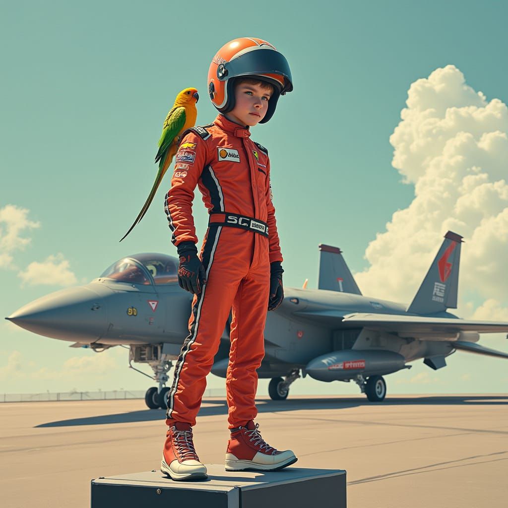 Boy Racer on Podium with Tomcat in Sci-Fi Style