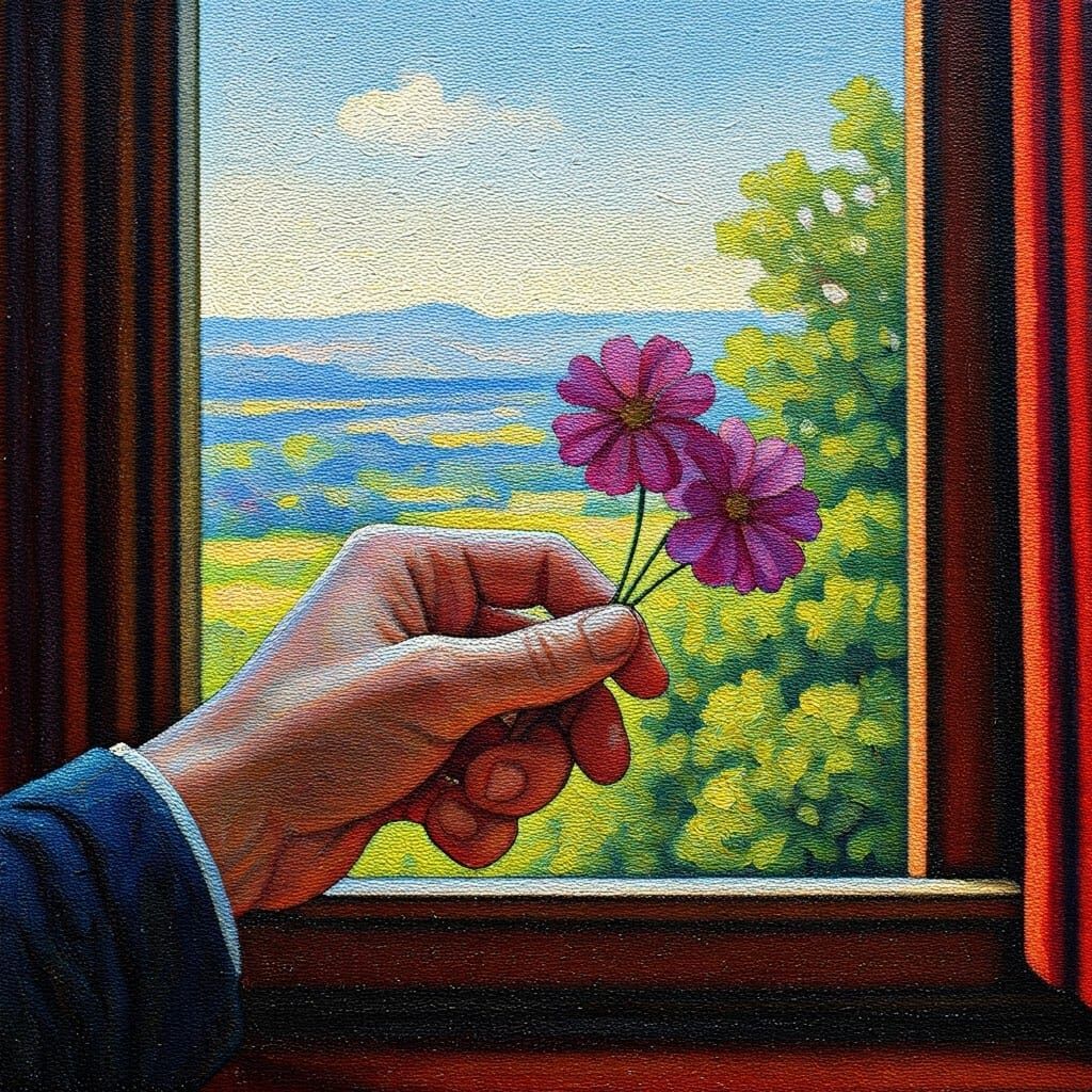 Hand Picking Flowers as Pointillist Painting