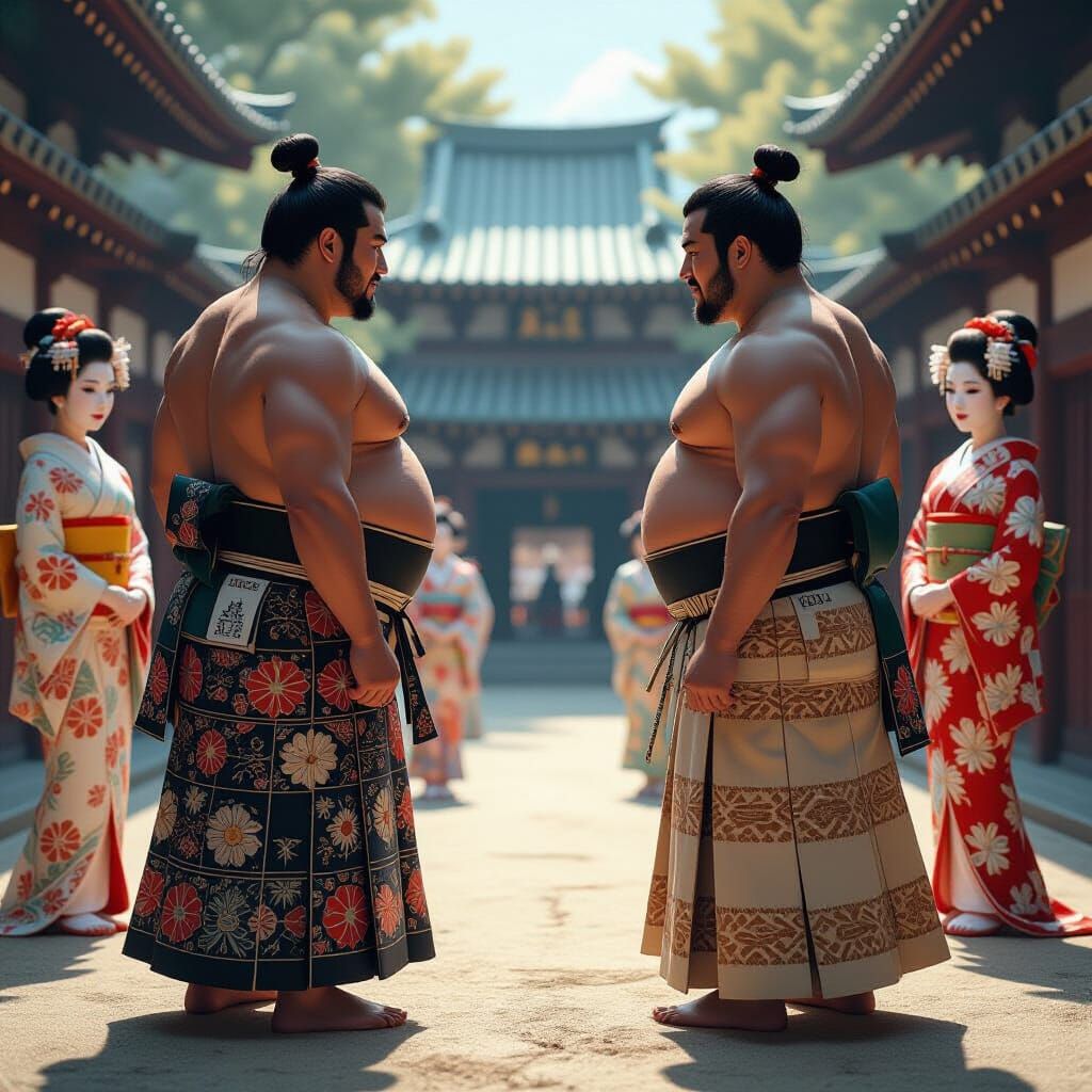 Sumo Wrestlers Face Off, Hyper-Realistic Digital Art