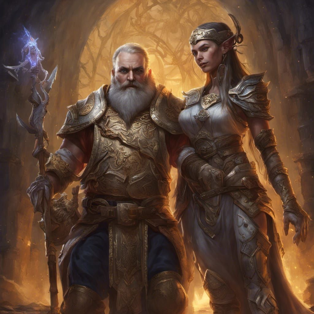 Gold dwarf druid with high elf companion