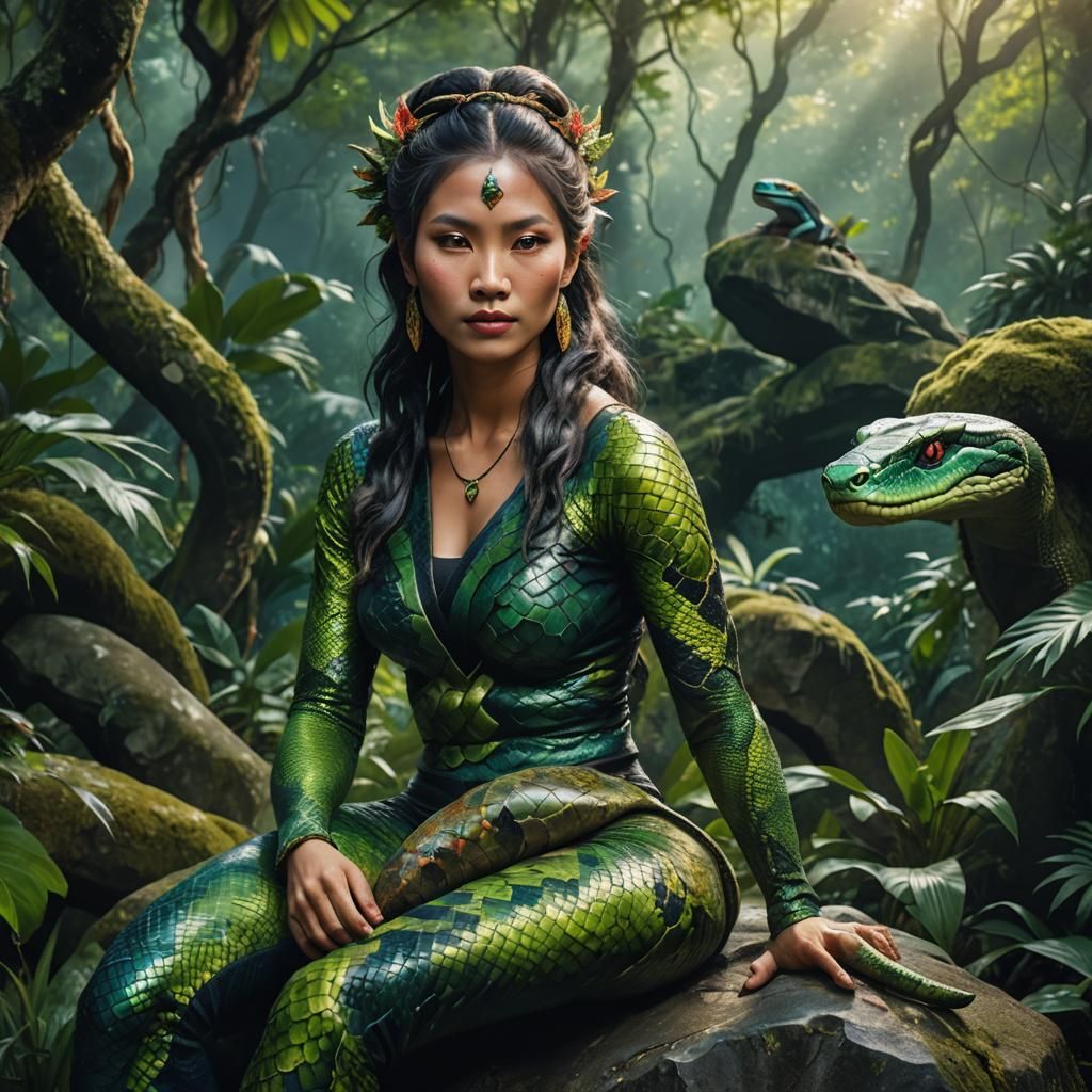 Asian Snake Woman: Hyperrealistic Fantasy Portrait