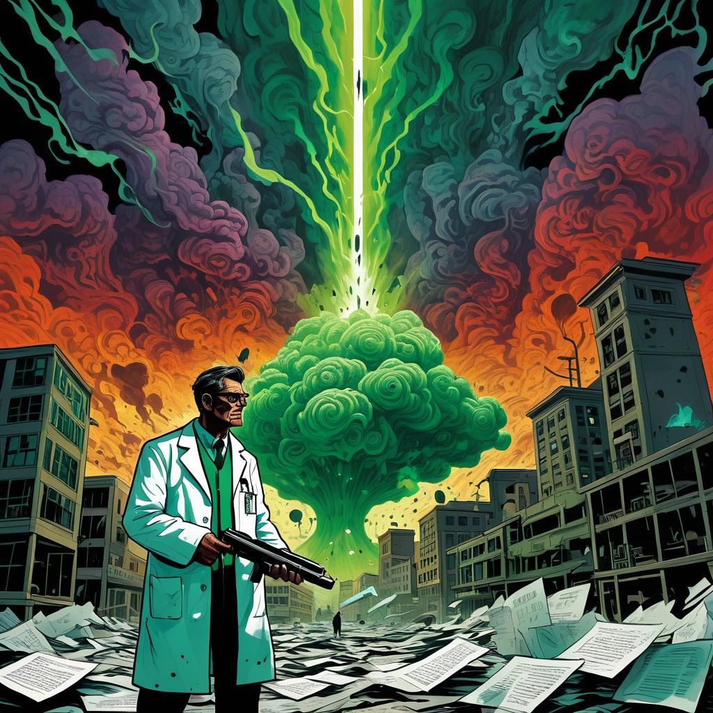 Shrinking Ray and Demon Core: A Surreal Illustration