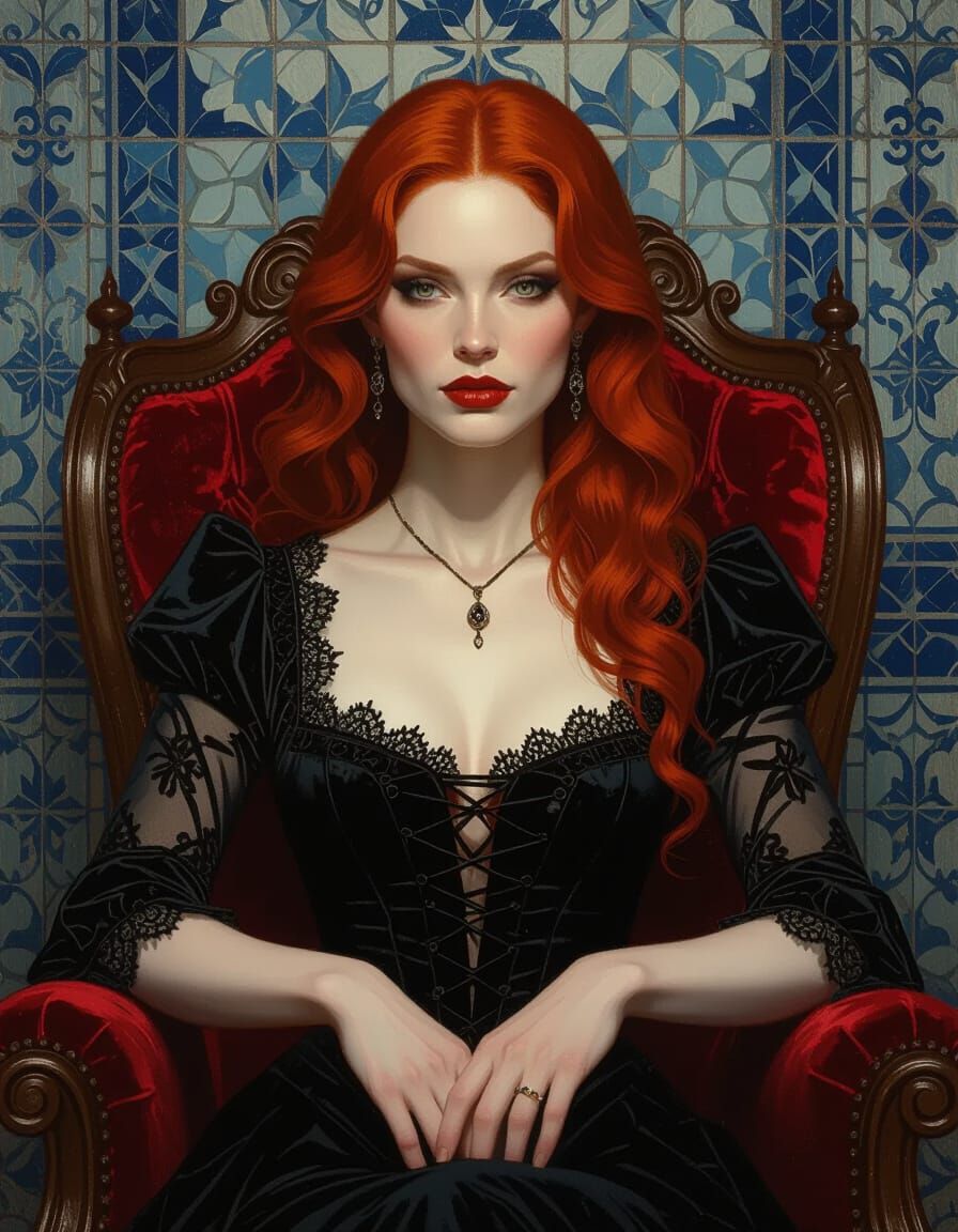 Regal Vampire Queen Portrait in Baroque Style