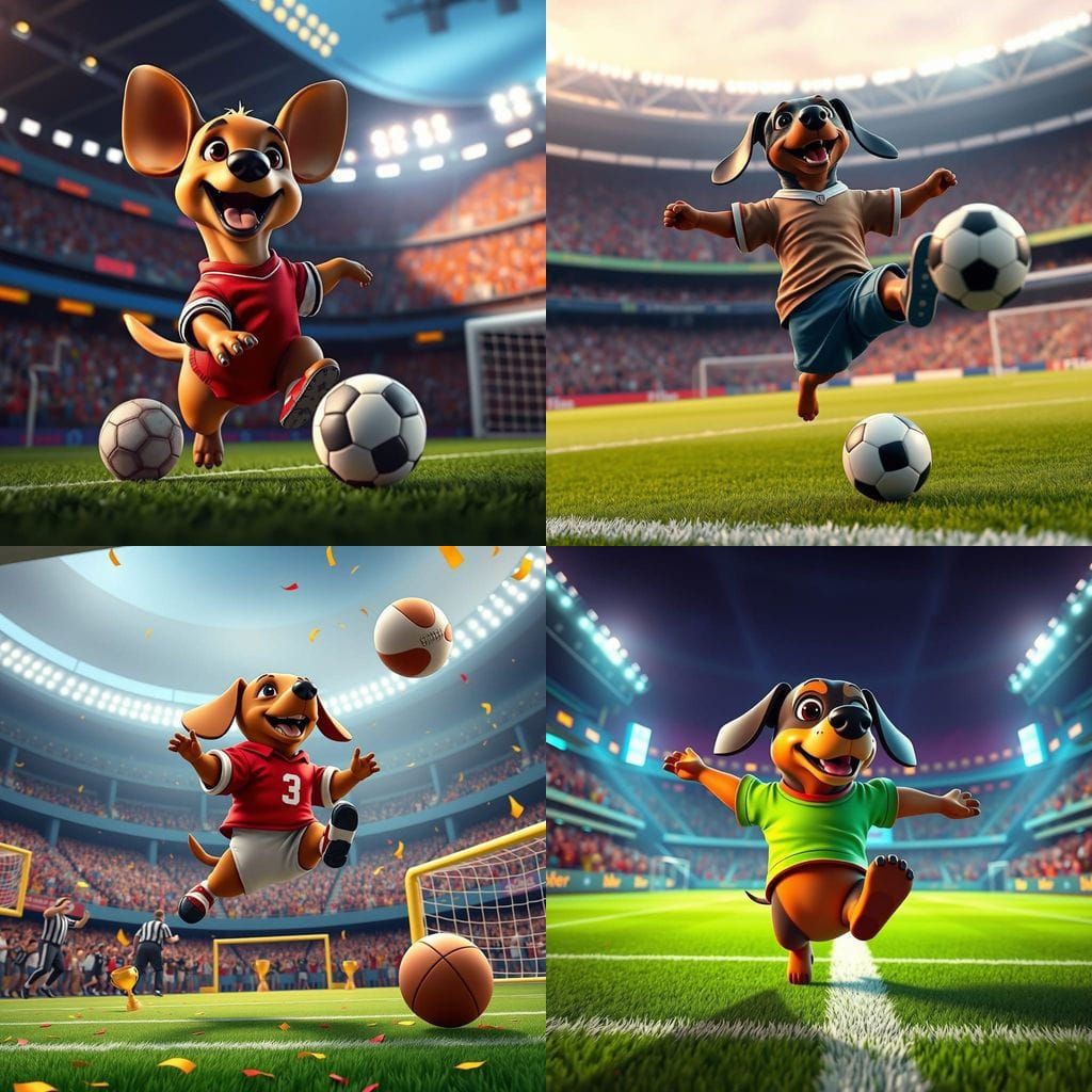 Dachshund Scores Goal in Football Cartoon