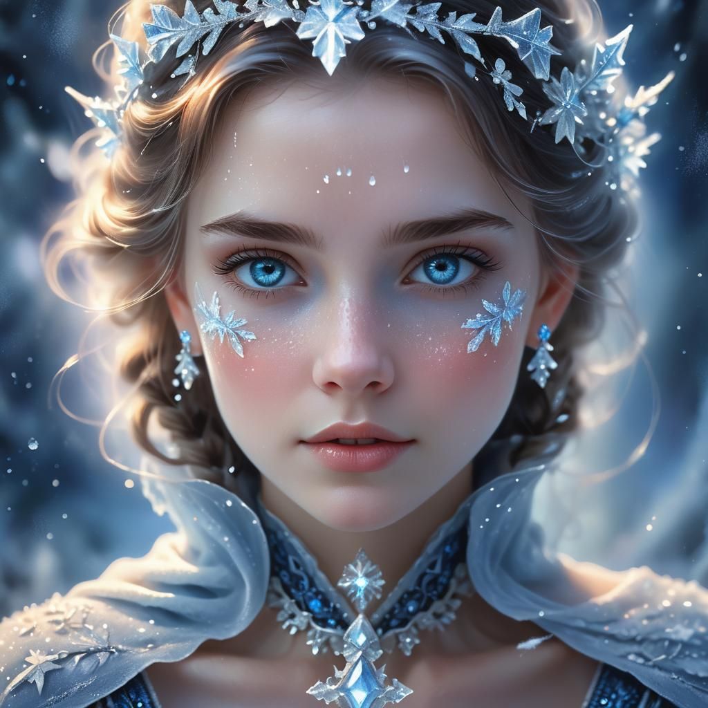 Ethereal Ice Queen Portrait in Magical Realism