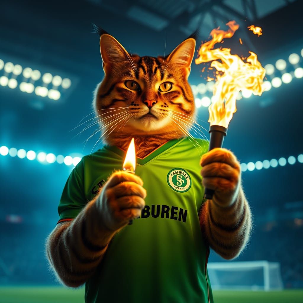 Regal Feline Hero Dominates Football Stadium in Cinematic St...