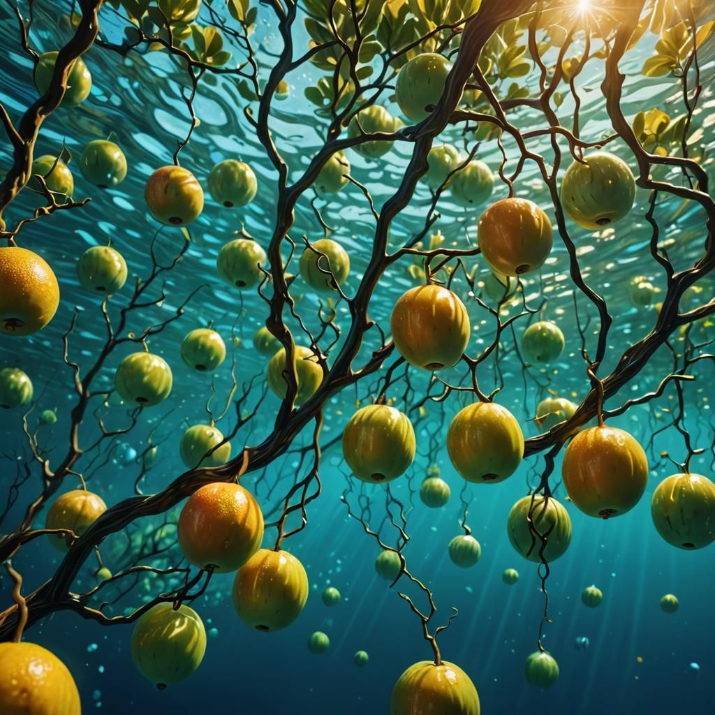 Surreal Underwater Fruit Trees in Dreamlike Style