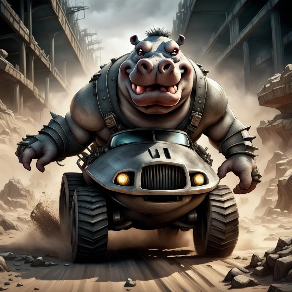 Chibi Hippo Races Organic Tank in Wasteland