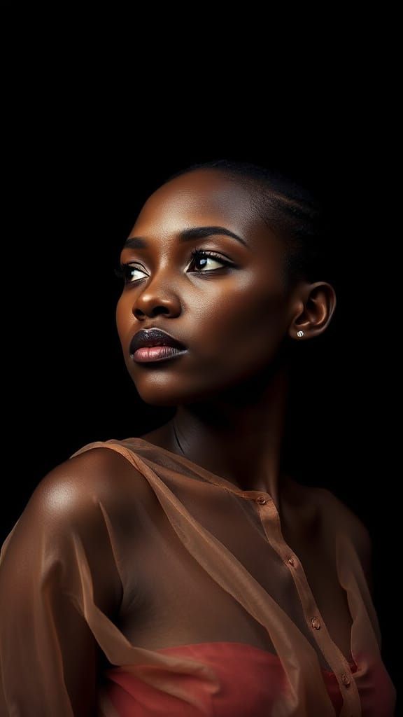 Contemplative Black Woman in Ethereal Glow