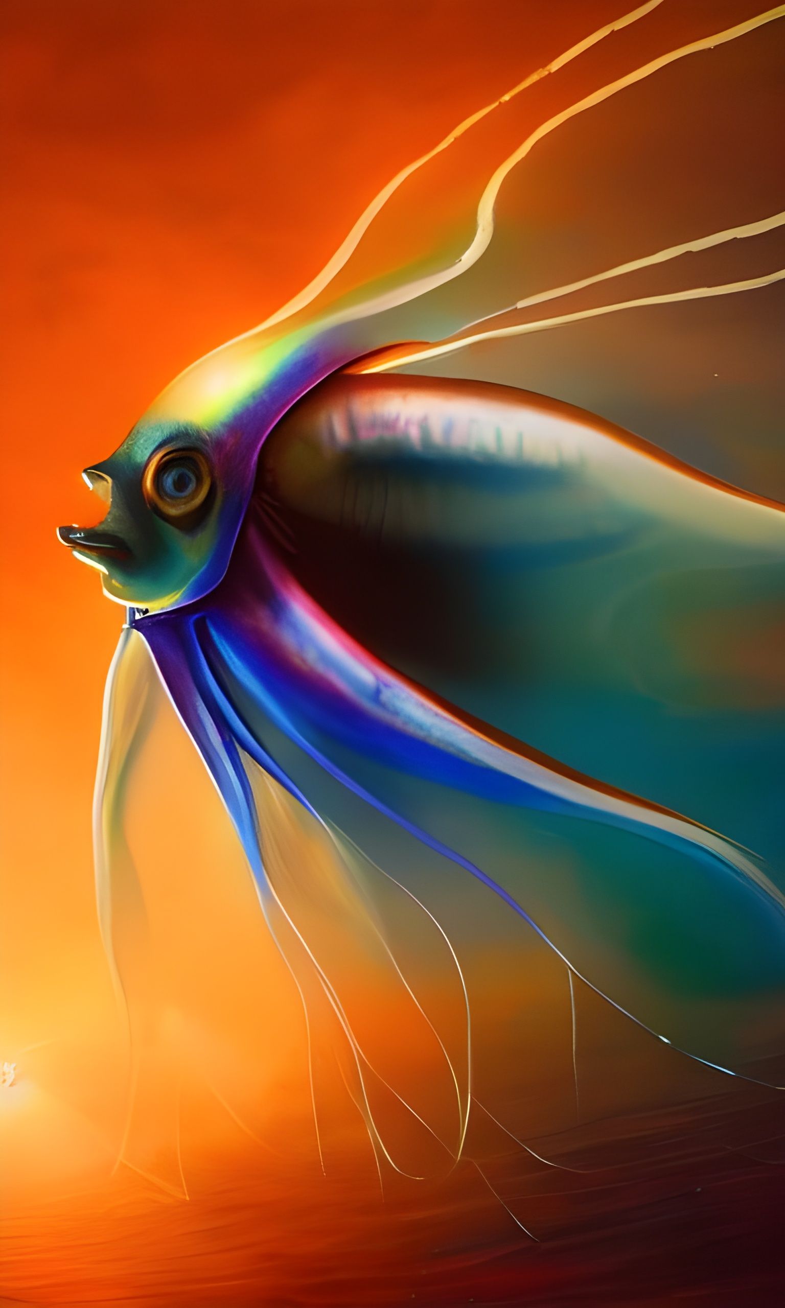 Iridescent Squid in Ethereal Deep Sea