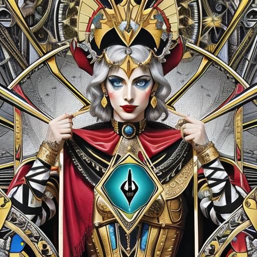 Harlequin Portrait in Tarot Card Style