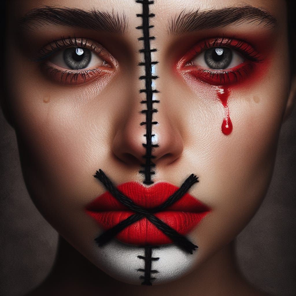 Emotionally Charged Image of Silenced Woman