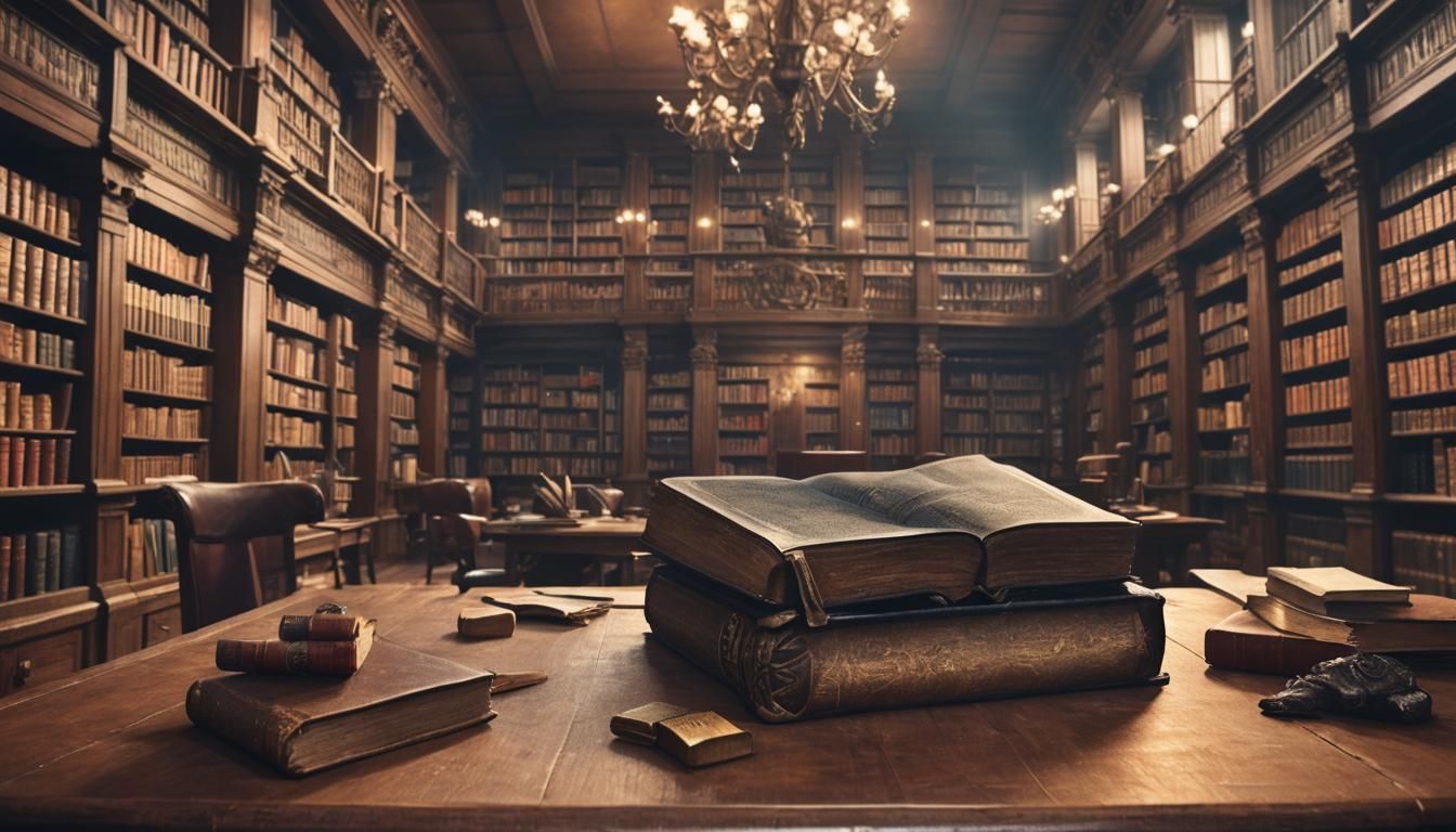 Gigantic Dictionary in Library: Detailed Matte Painting