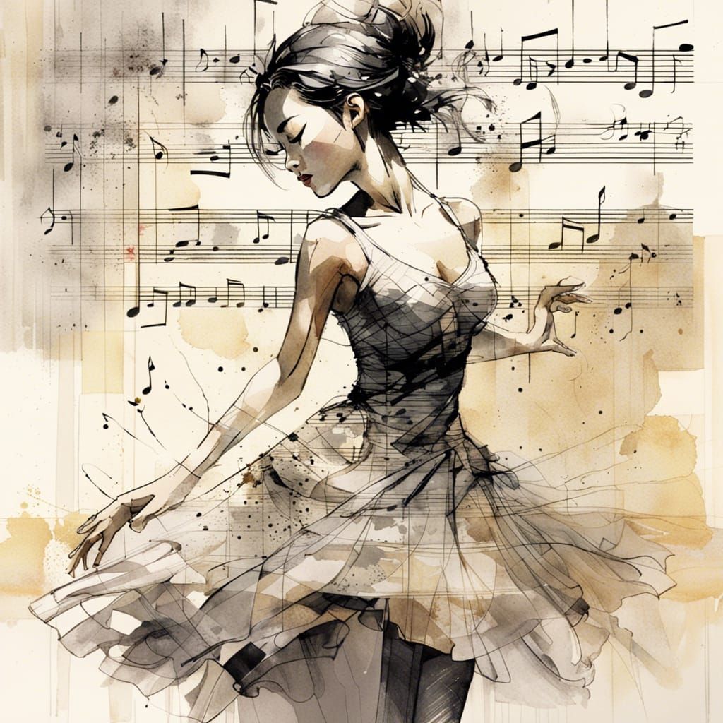 Woman Dancing in Musical Note Dress