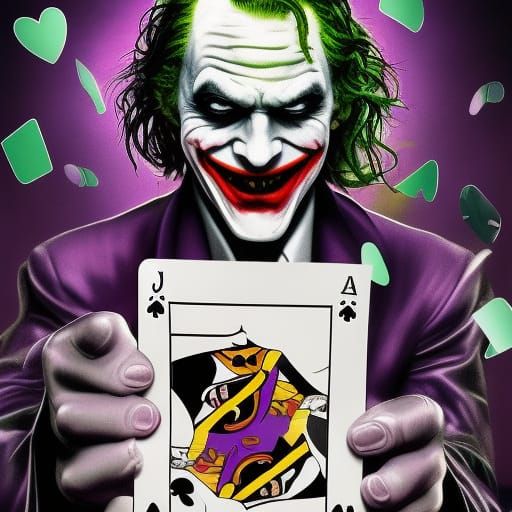 The Joker Holding Playing Card in Hyperreal Detail