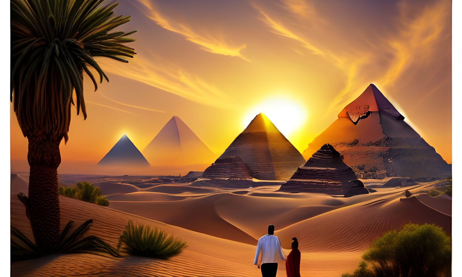 Egyptian Couple in Desert: Art Nouveau Rococo Architecture