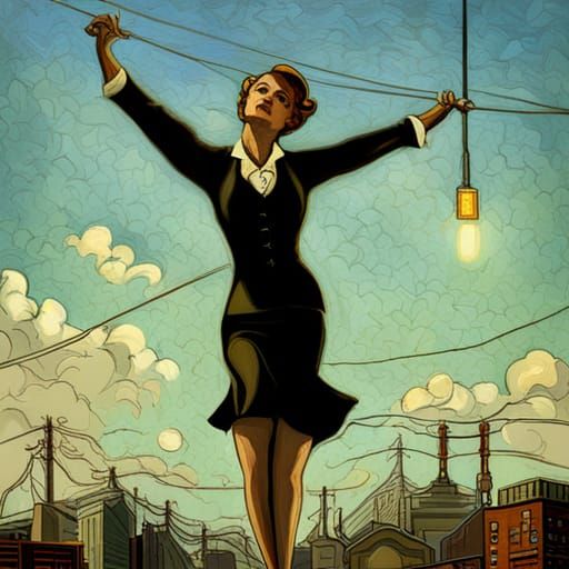 High Wire Act in Art Deco Film Noir Style