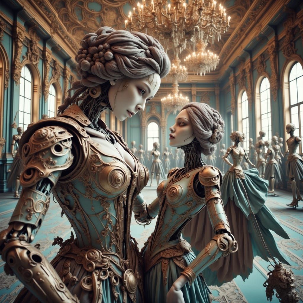 Marie Antoinette Dances with Cyborg in Art Nouveau Ballroom
