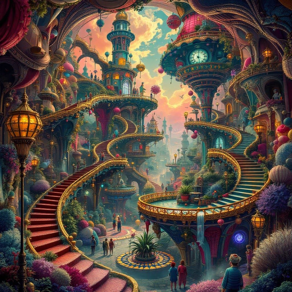 Surreal Carnival Landscape with Impossible Structures and We...