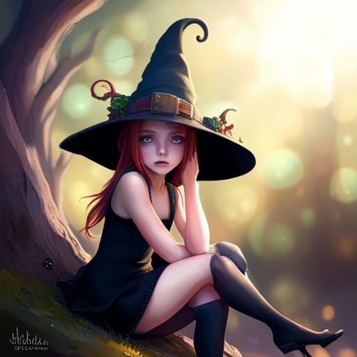 Cute Winged Witch Girl in Sparkling Colors