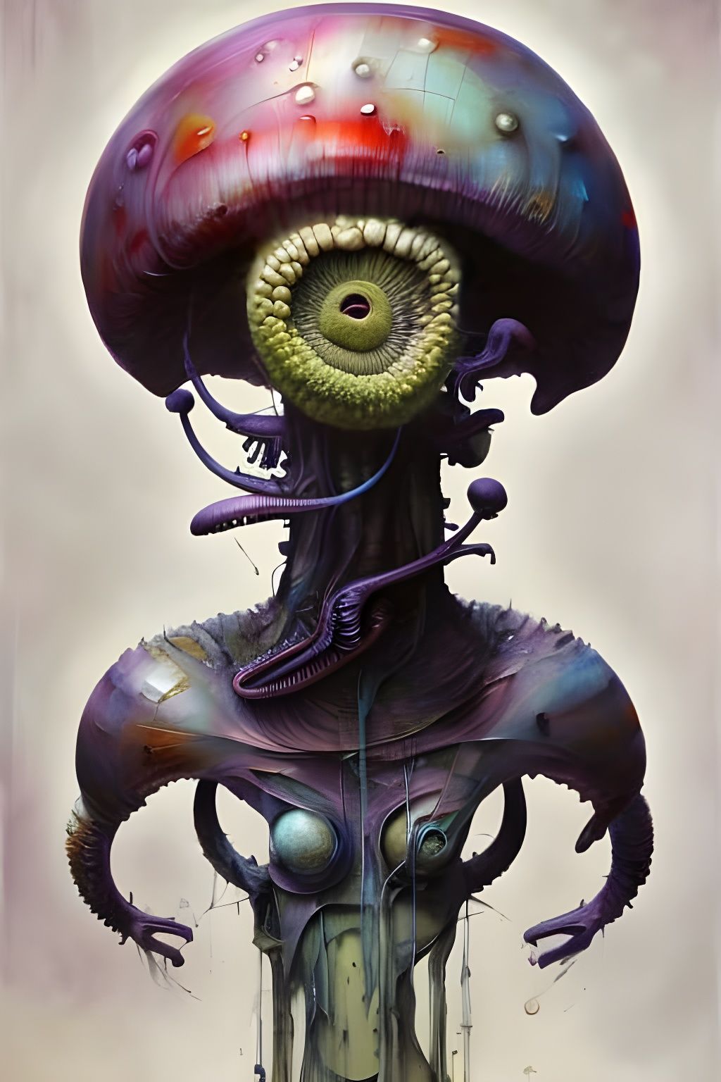 Alien Mushroom Hybrid Face in Mixed Media Art