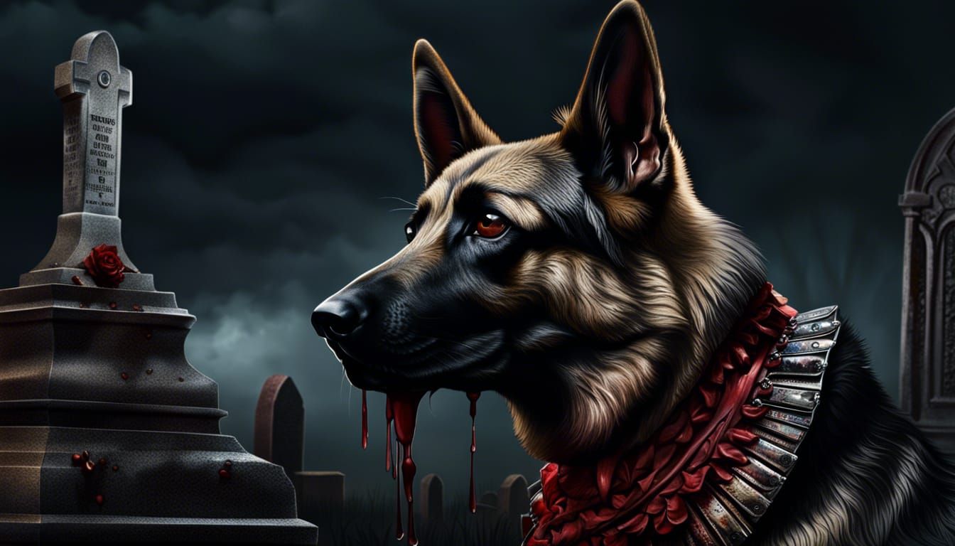 Undead German Shepherd in Gothic Cemetery