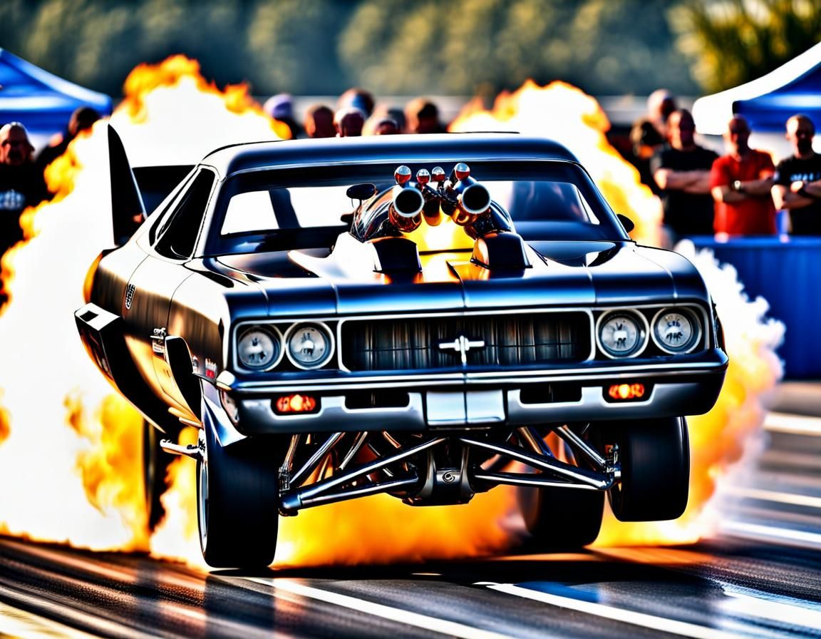 Radical Funny Car Cartoon at the Drag Races