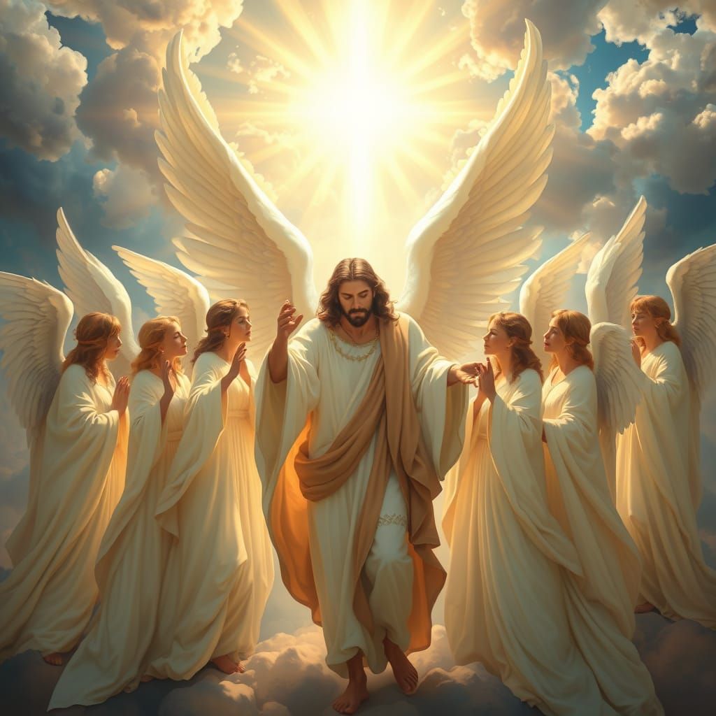Angels Gather Around Jesus in Heavenly Glory