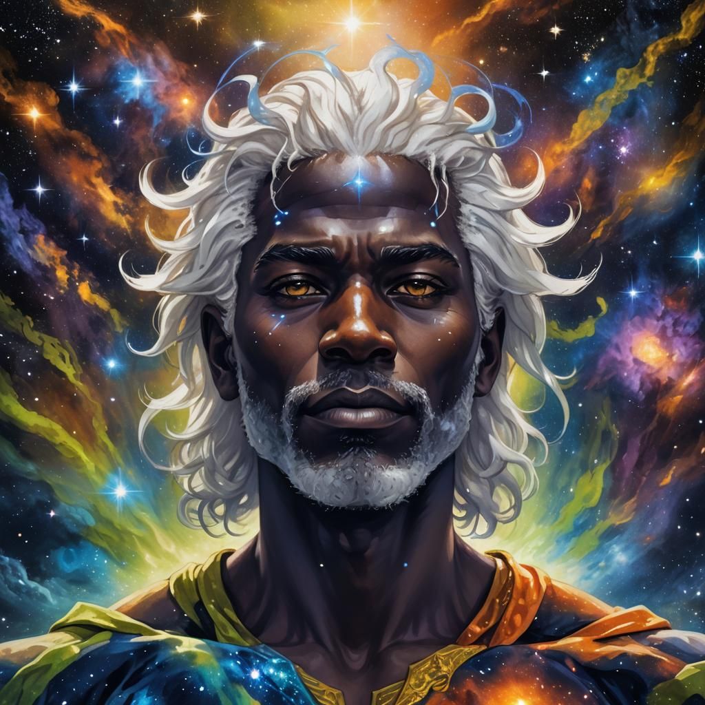 Cosmic Black God Portrait in Mythic Art Style